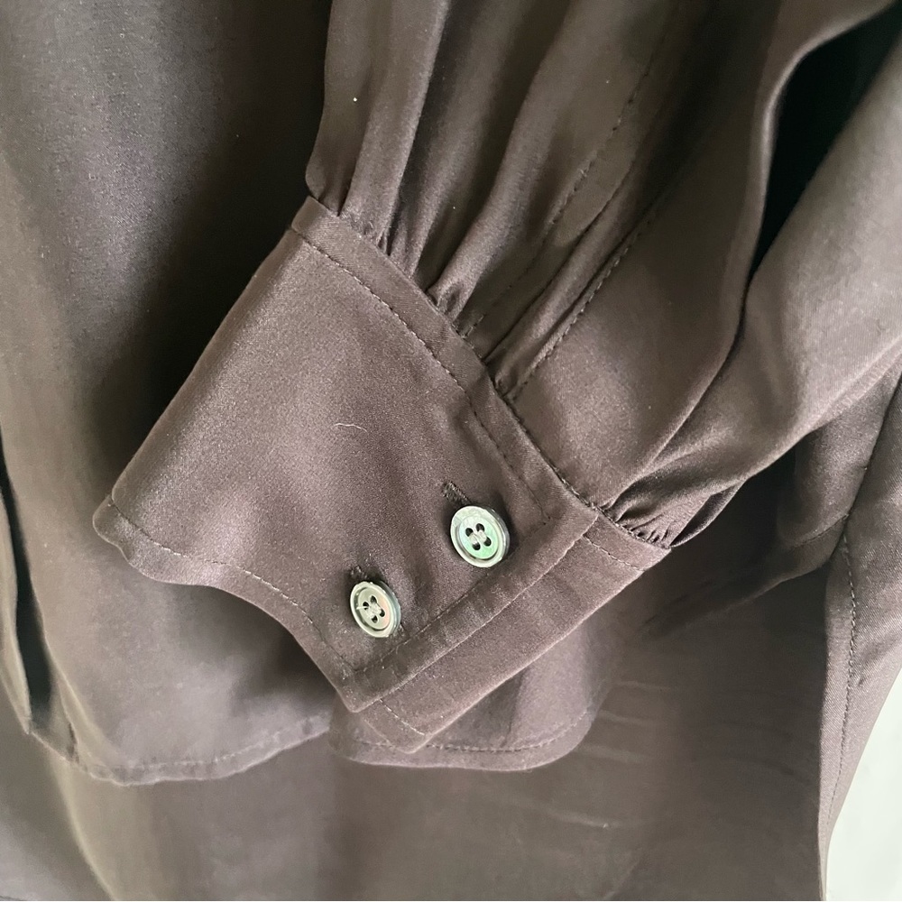 Frame Brown Silk Long Sleeve Mandarin Collar Top Size S - Picture 7 of 11